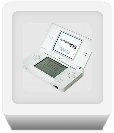 image similar to a ds home screen with a picture of a nintendo ds lite inside of a white box icon